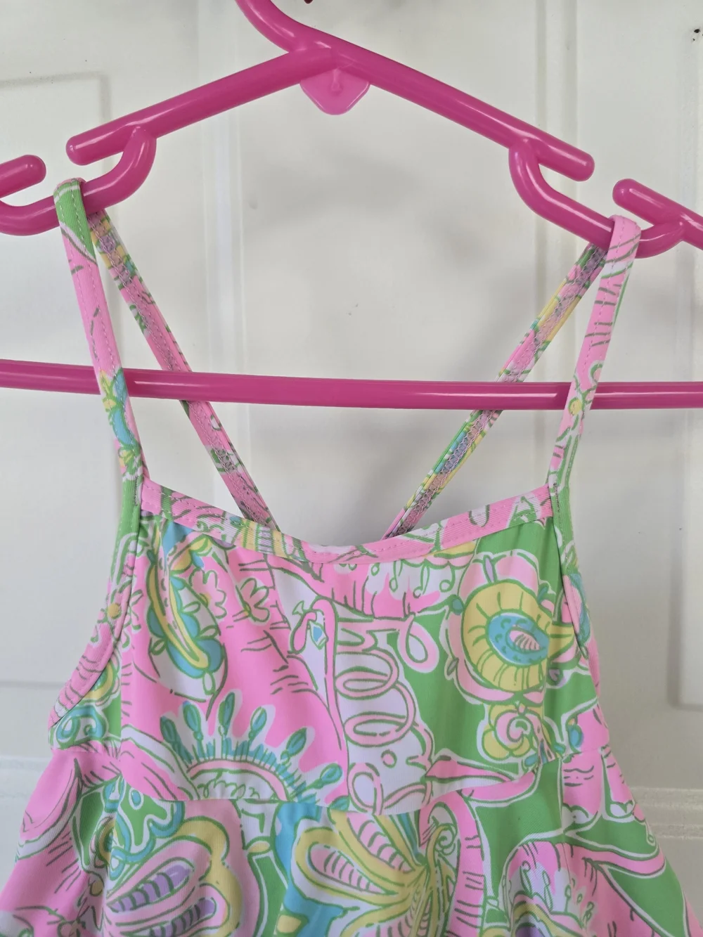 Lilly Pulitzer Pink, Green & Blue Paisley Ruffle Girl Swimsuit Infant 6-12 Month